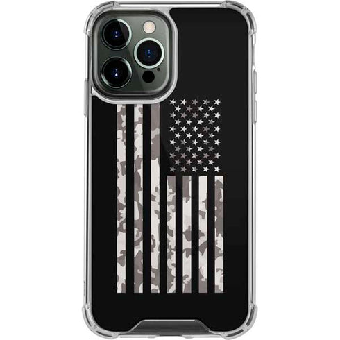 Black and White Camo American Flag iPhone 14 Pro Max Clear Case