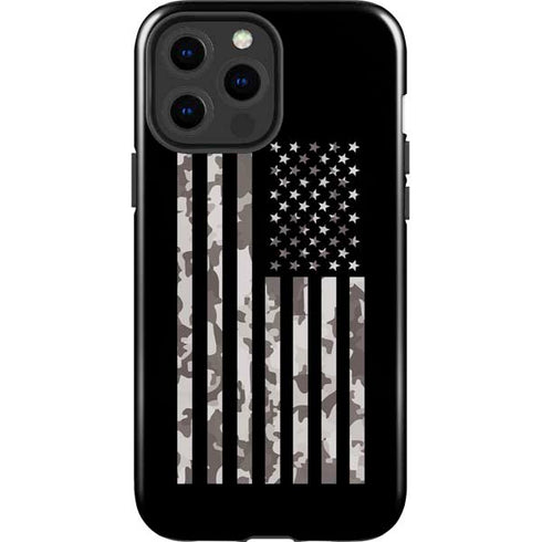 Black and White Camo American Flag iPhone 15 Pro Max Impact Case