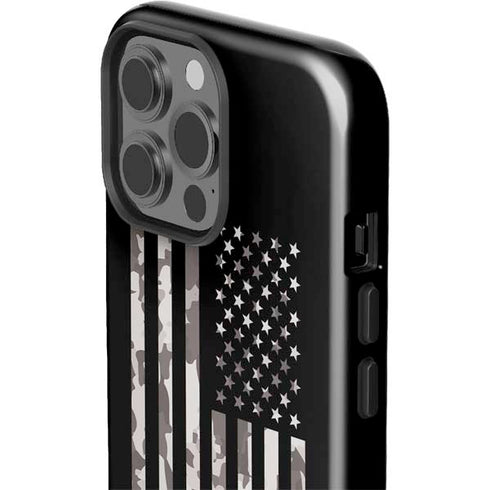 Black and White Camo American Flag iPhone 15 Pro Max Impact Case
