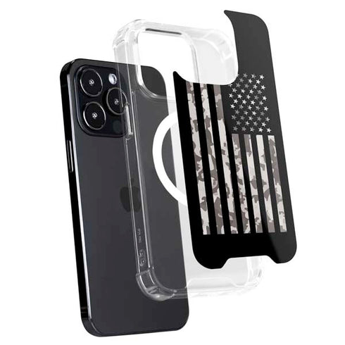 Black and White Camo American Flag iPhone 15 Pro Max MagSafe Case