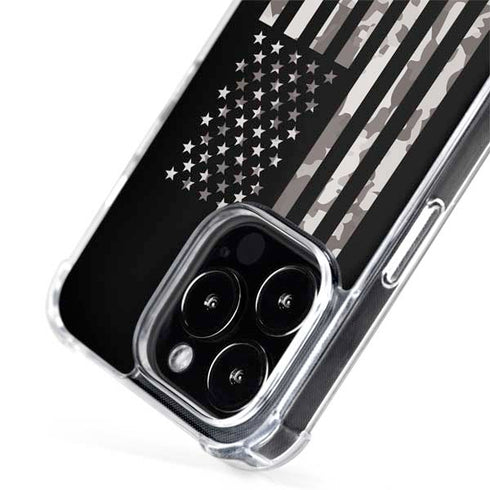 Black and White Camo American Flag iPhone 15 Pro Max MagSafe Case