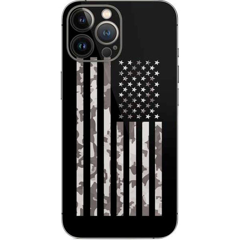 Black and White Camo American Flag iPhone 14 Pro Max Skin