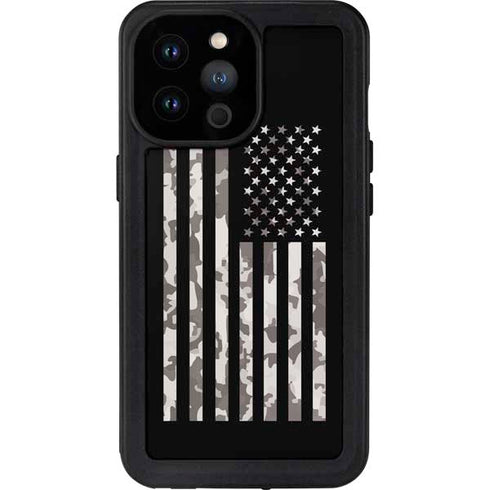 Black and White Camo American Flag iPhone 14 Pro Max Waterproof Case