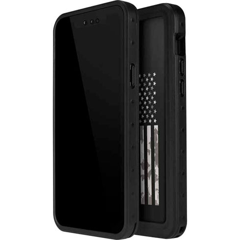 Black and White Camo American Flag iPhone 15 Plus Waterproof Case