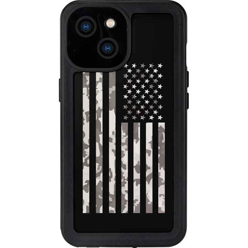 Black and White Camo American Flag iPhone 15 Waterproof Case