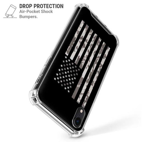 Black and White Camo American Flag iPhone XR Clear Case