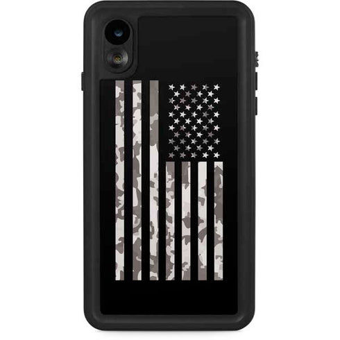 Black and White Camo American Flag iPhone XR Waterproof Case