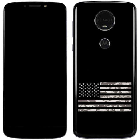Black and White Camo American Flag Moto E5 Plus Skin