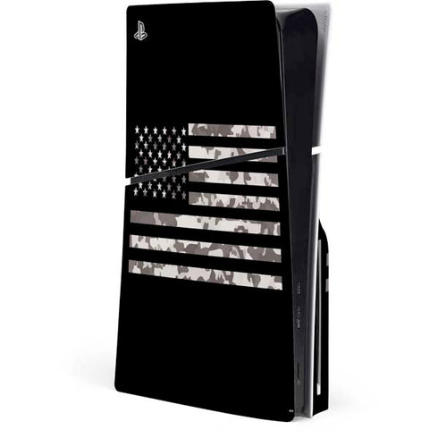Black and White Camo American Flag PS5 Slim Disk Console Skin