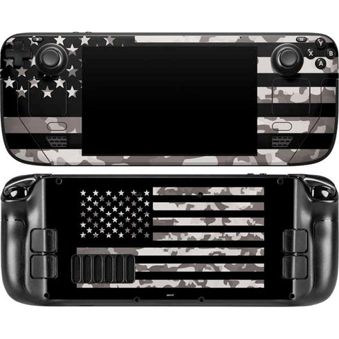 Black and White Camo American Flag Steam Deck Handheld Gaming Computer Skin