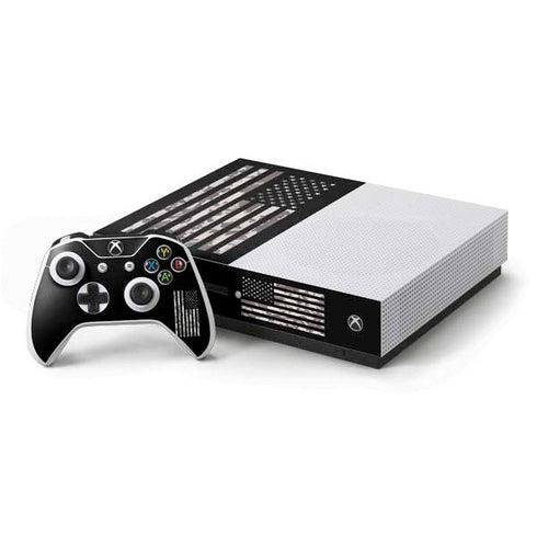 Black and White Camo American Flag Xbox One S Console and Controller Bundle Skin