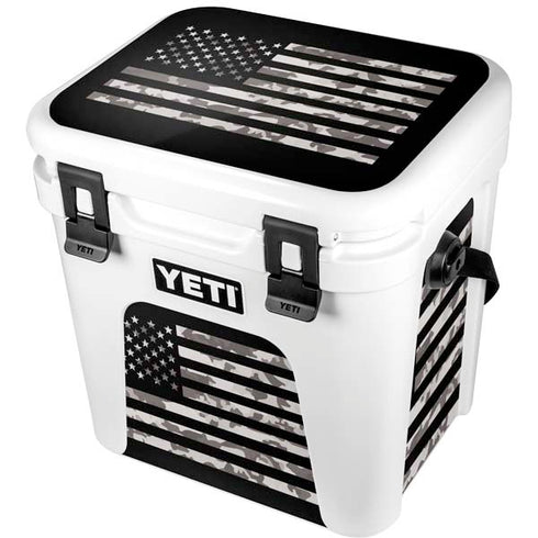 Black and White Camo American Flag YETI Roadie 24 Hard Cooler Skin