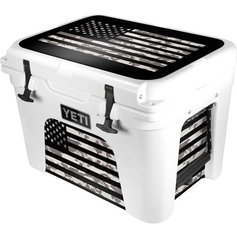 Black and White Camo American Flag YETI Tundra 35 Hard Cooler Skin