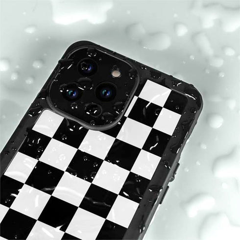 Black and White Checkered iPhone 14 Pro Max Waterproof Case