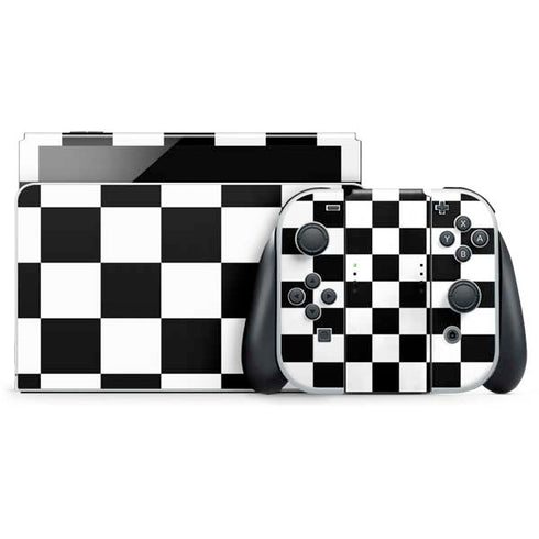 Black and White Checkered Nintendo Switch OLED (2021) Skin