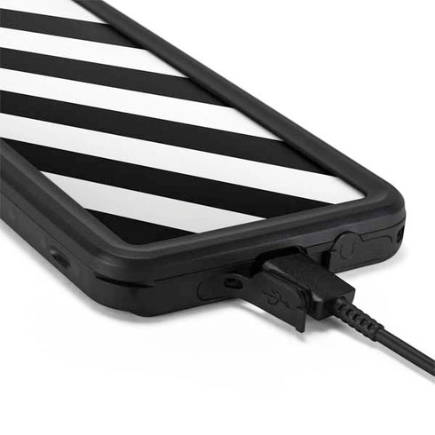 Black and White Geometric Stripes Galaxy S20 Plus Waterproof Case