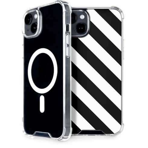 Black and White Geometric Stripes iPhone 15 Plus MagSafe Case