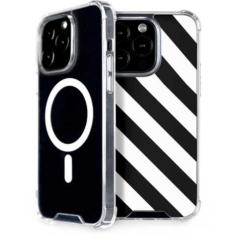 Black and White Geometric Stripes iPhone 15 Pro MagSafe Case