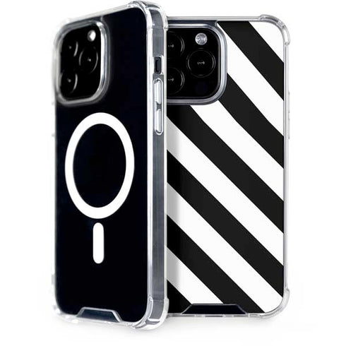 Black and White Geometric Stripes iPhone 15 Pro Max MagSafe Case