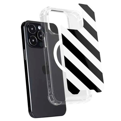 Black and White Geometric Stripes iPhone 15 Pro Max MagSafe Case