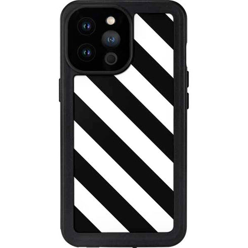 Black and White Geometric Stripes iPhone 14 Pro Max Waterproof Case
