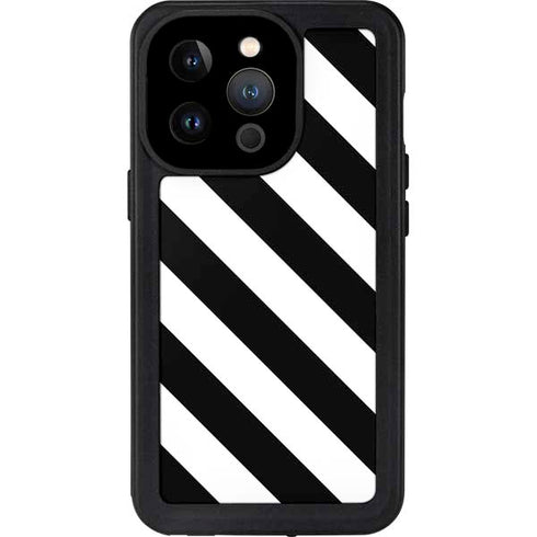 Black and White Geometric Stripes iPhone 14 Pro Waterproof Case