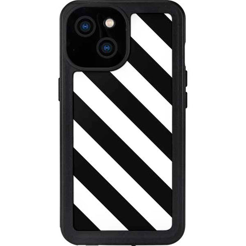 Black and White Geometric Stripes iPhone 15 Waterproof Case