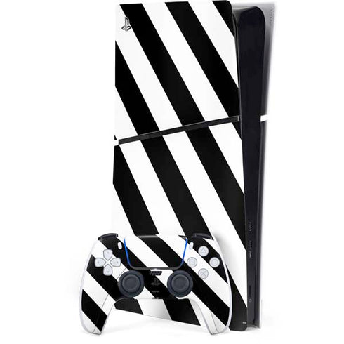 Black and White Geometric Stripes PS5 Slim Digital Edition Console Skin
