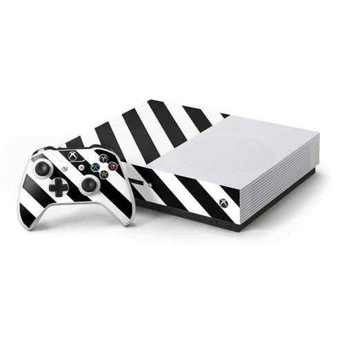 Black and White Geometric Stripes Xbox One S Console and Controller Bundle Skin