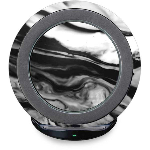 Black and White Marble Ink Fast Charge Wireless Charging Stand Skin