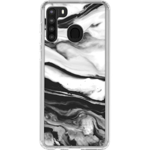 Black and White Marble Ink Galaxy A21 Clear Case