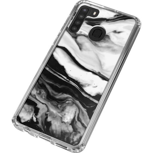 Black and White Marble Ink Galaxy A21 Clear Case