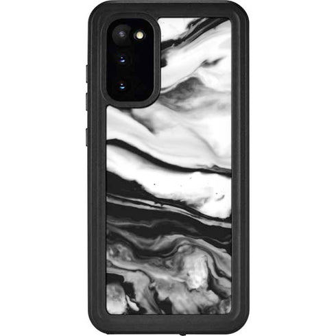 Black and White Marble Ink Galaxy S20 Waterproof Case