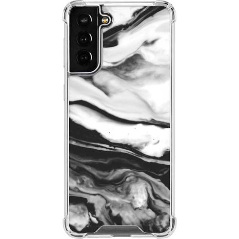 Black and White Marble Ink Galaxy S21 FE Clear Case