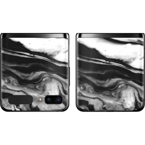 Black and White Marble Ink Galaxy Z Flip Skin