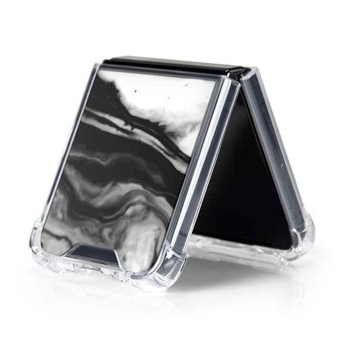 Black and White Marble Ink Galaxy Z Flip5 5G Clear Case