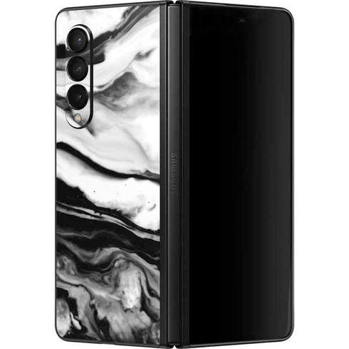 Black and White Marble Ink Galaxy Z Fold3 5G Skin