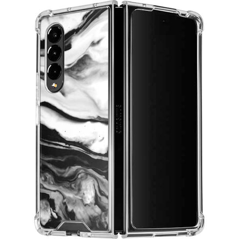 Black and White Marble Ink Galaxy Z Fold4 5G Clear Case