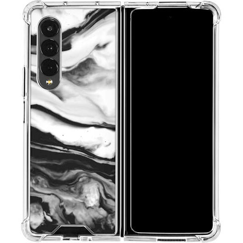 Black and White Marble Ink Galaxy Z Fold4 5G Clear Case
