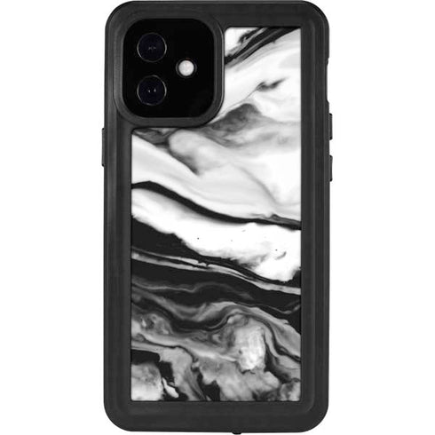 Black and White Marble Ink iPhone 12 Mini Waterproof Case