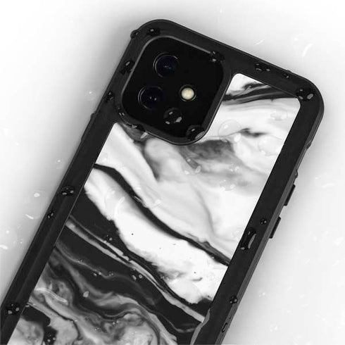 Black and White Marble Ink iPhone 12 Mini Waterproof Case