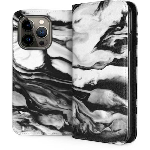 Black and White Marble Ink iPhone 13 Pro Folio Case