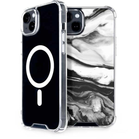 Black and White Marble Ink iPhone 15 Plus MagSafe Case