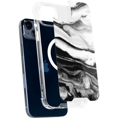 Black and White Marble Ink iPhone 15 Plus MagSafe Case