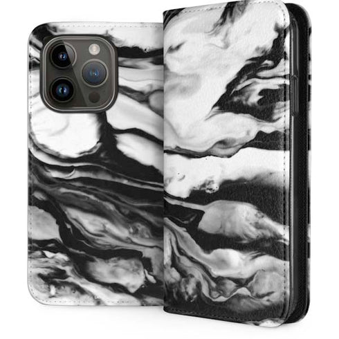 Black and White Marble Ink iPhone 14 Pro Folio Case
