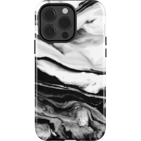 Black and White Marble Ink iPhone 15 Pro Impact Case
