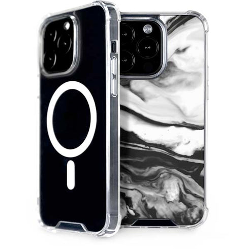 Black and White Marble Ink iPhone 14 Pro MagSafe Case