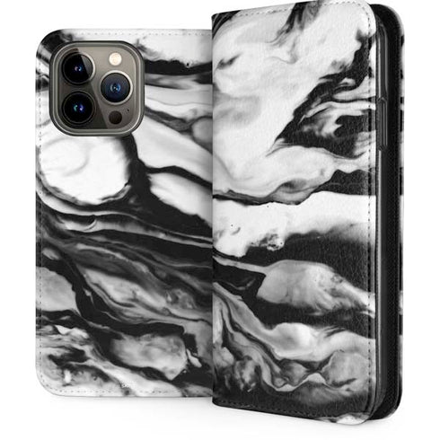 Black and White Marble Ink iPhone 14 Pro Max Folio Case