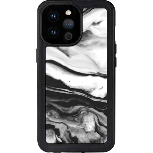 Black and White Marble Ink iPhone 14 Pro Max Waterproof Case