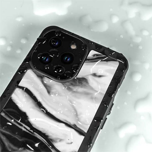 Black and White Marble Ink iPhone 14 Pro Max Waterproof Case